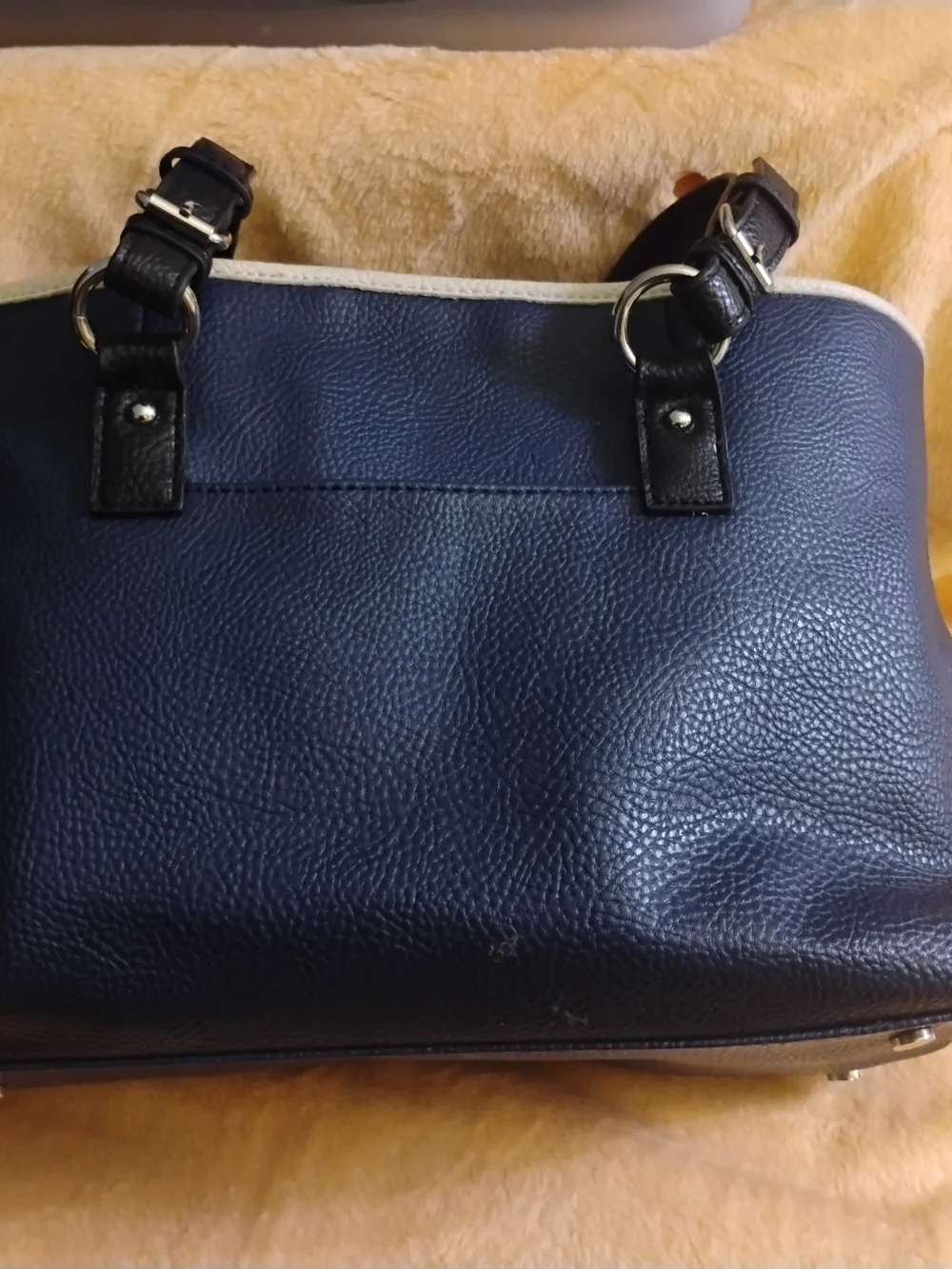 Dana Buchman Tri-Panel Vegan Leather Satchel - Navy, Gray & White